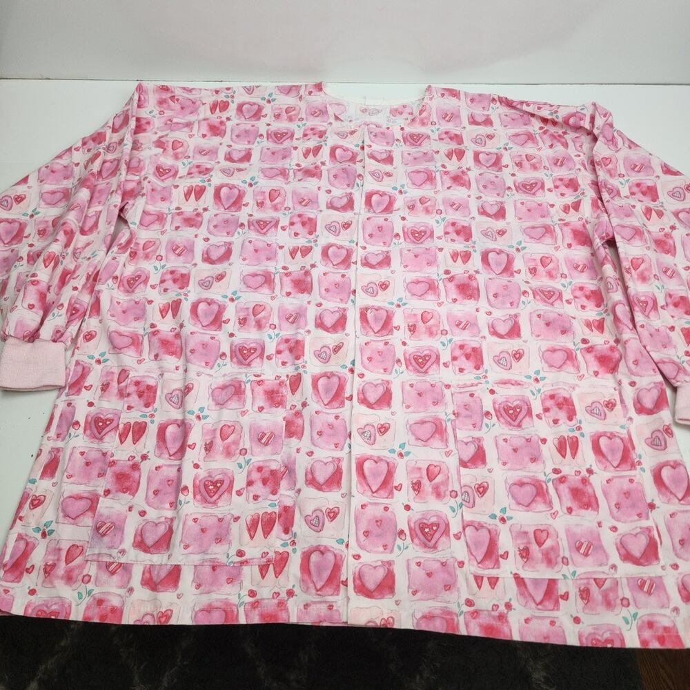 Pink Green & Red Long Sleeve Button-up Scrubs Top Women's Size 2XL